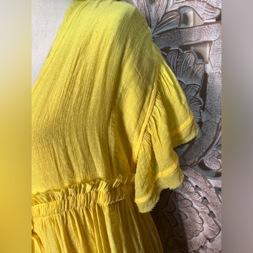 NWOT Peach Love Yellow Beach Coverup Button Front Sundress Ruffle Sleeve Sz L - Picture 3 of 5